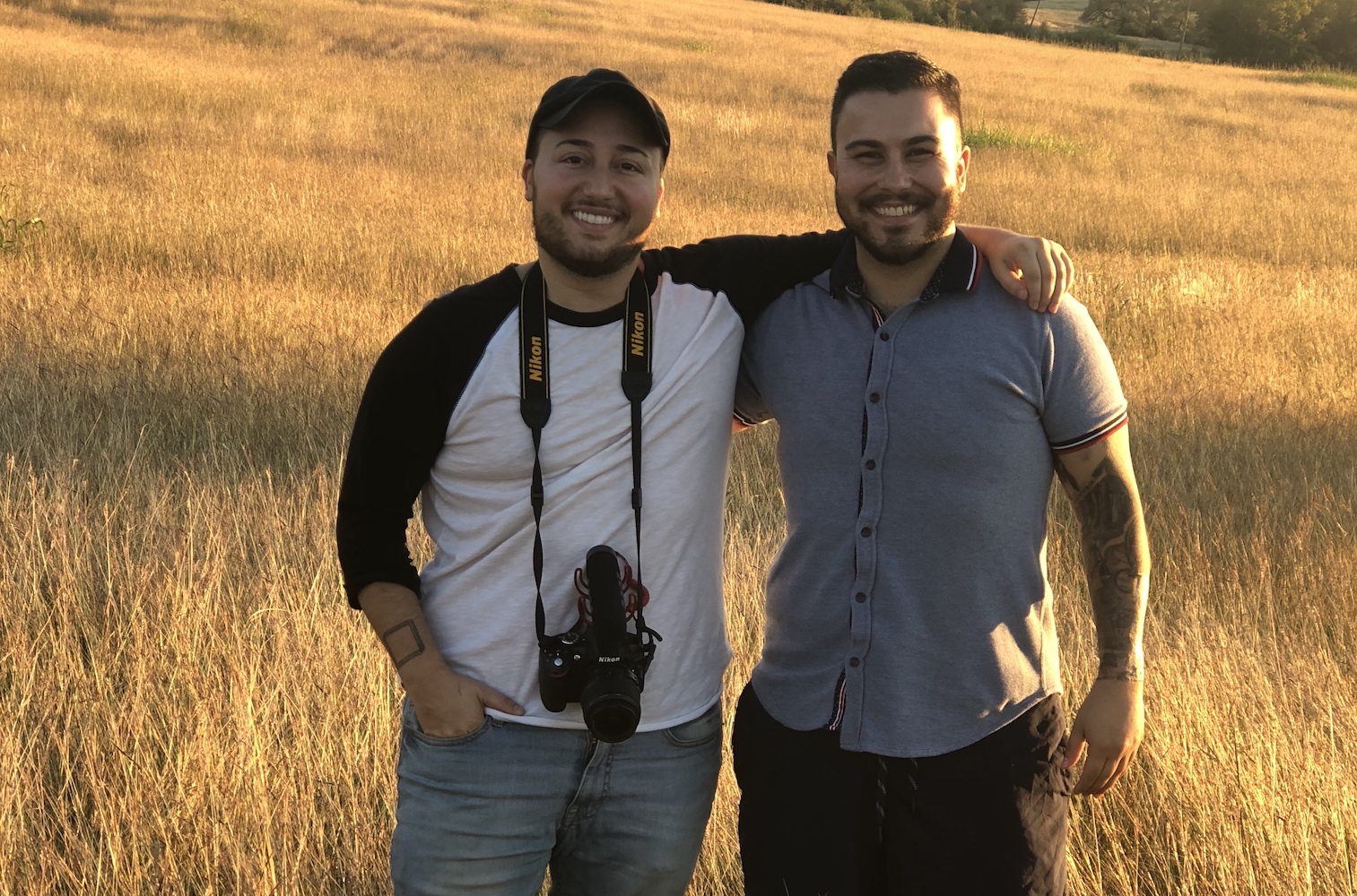 Jamie DiNicola and Tony Zosherafatain on the set of Trans in Trumpland